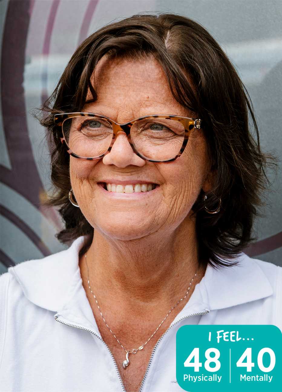 Cynthia Chapman, age 60, says she feels 48 physically and 40 mentally cynthia chapman feels forty eight physically and forty mentally she is age sixty