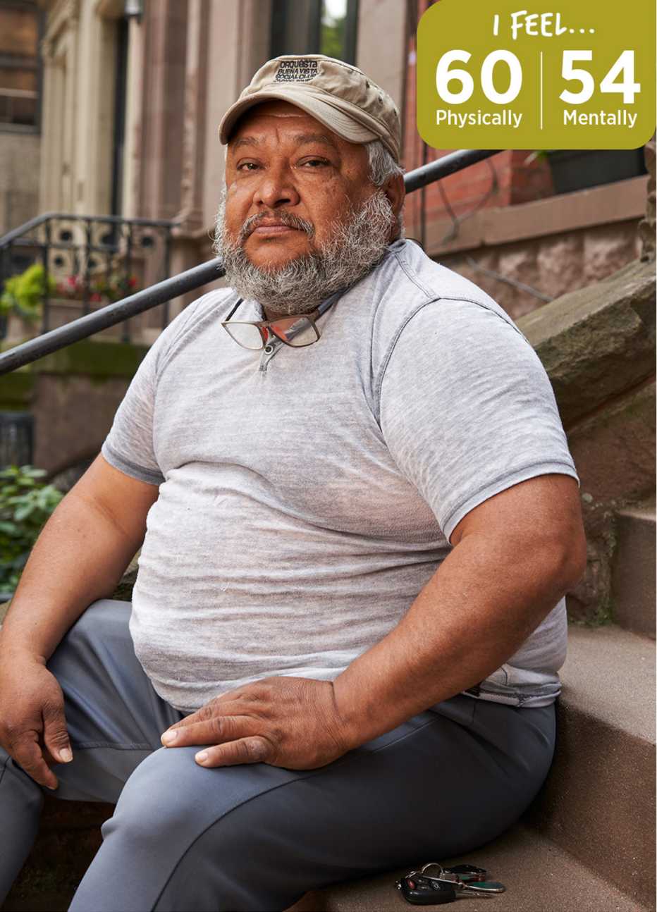Juan Jimenez, 54, says he feels his age mentally and feels 60 physically fifty four year old juan jimenez says he feels the same age mentally but feels sixty years old physically