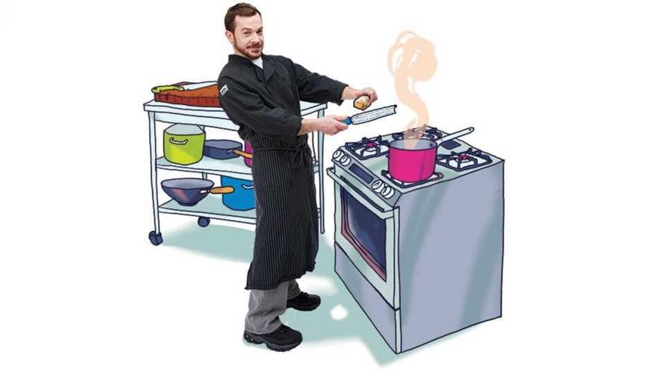 chef cooks in a restaurant kitchen