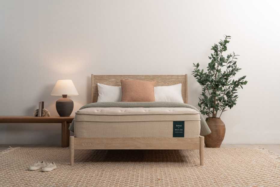 The Leesa Natural mattress in a bedroom with a plant
