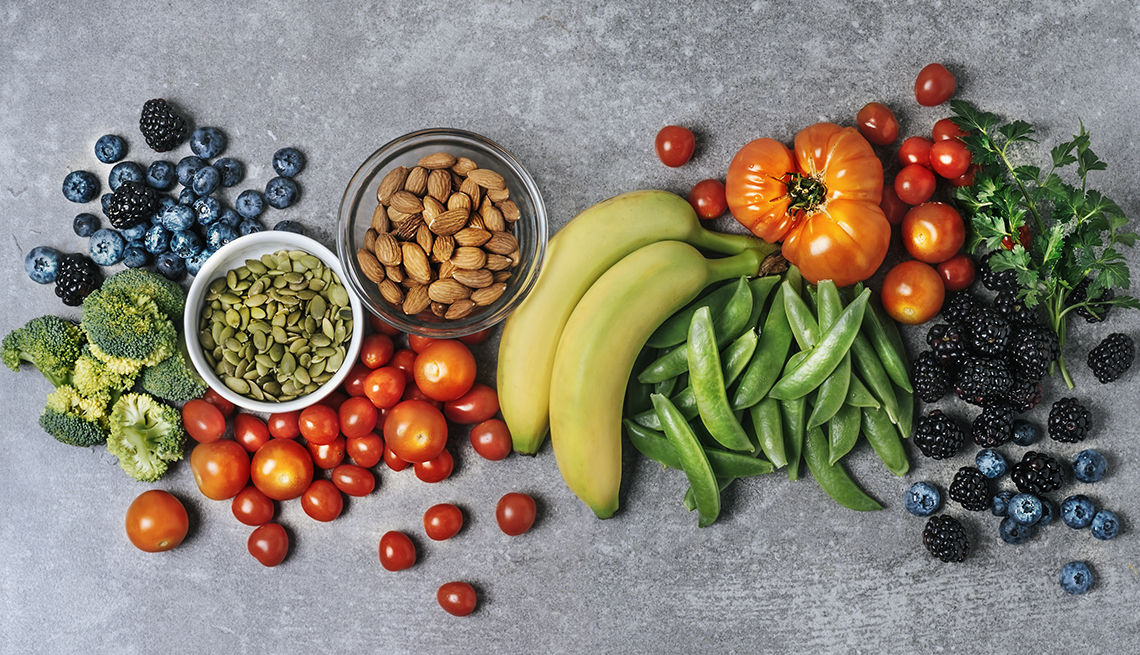 Fresh vegetables, fruits, and nuts