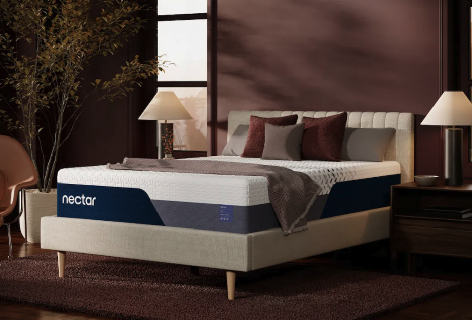The Nectar Luxe Memory Foam mattress in a neutral-toned bedroom.