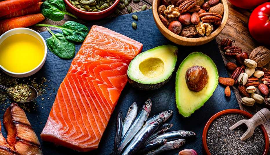 overhead shot of healthy foods