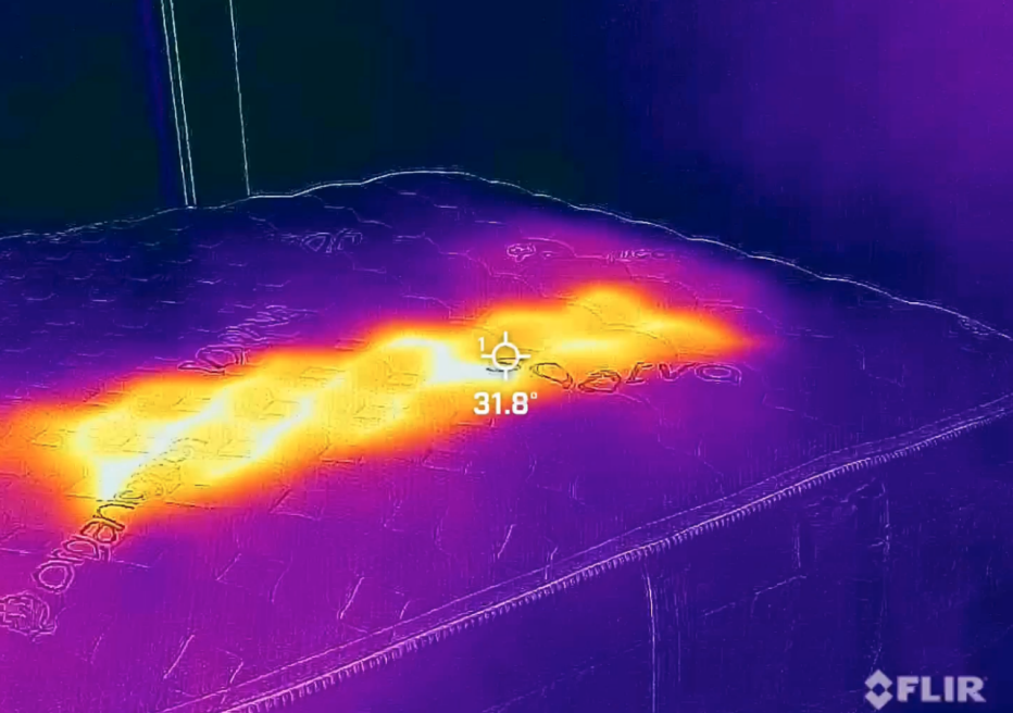 A heat map of the Saatva Rx mattress during our heating test. 