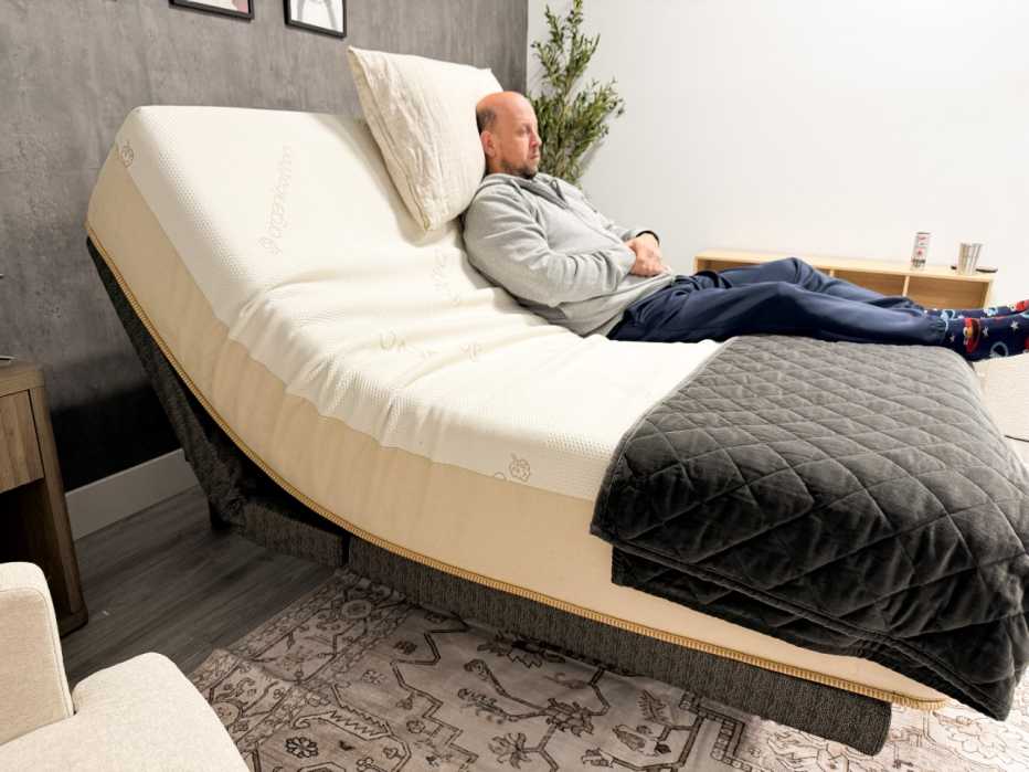 The Saatva Contour5 mattress on an adjustable base.