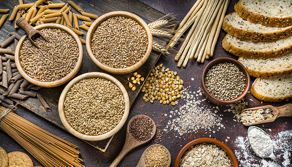 top view of whole grains and cereals