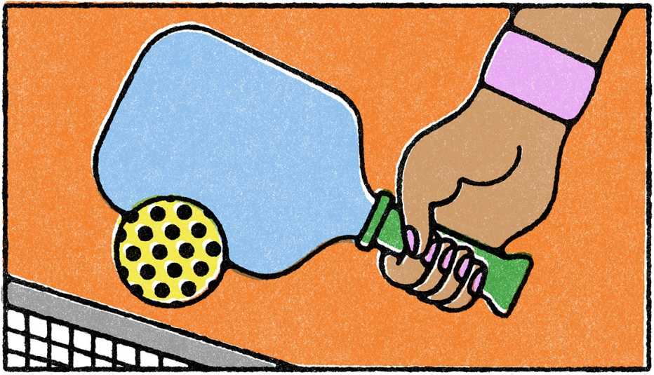 illustration of hand holding ping pong paddle hitting ping pong ball