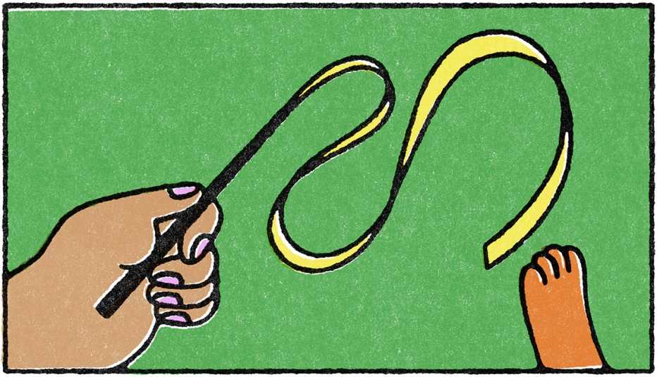 illustration of hand holding string and paw trying to grab string