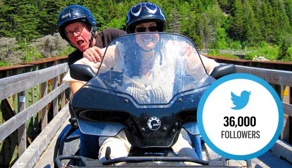 David and Veronica James riding a motorized vehicle