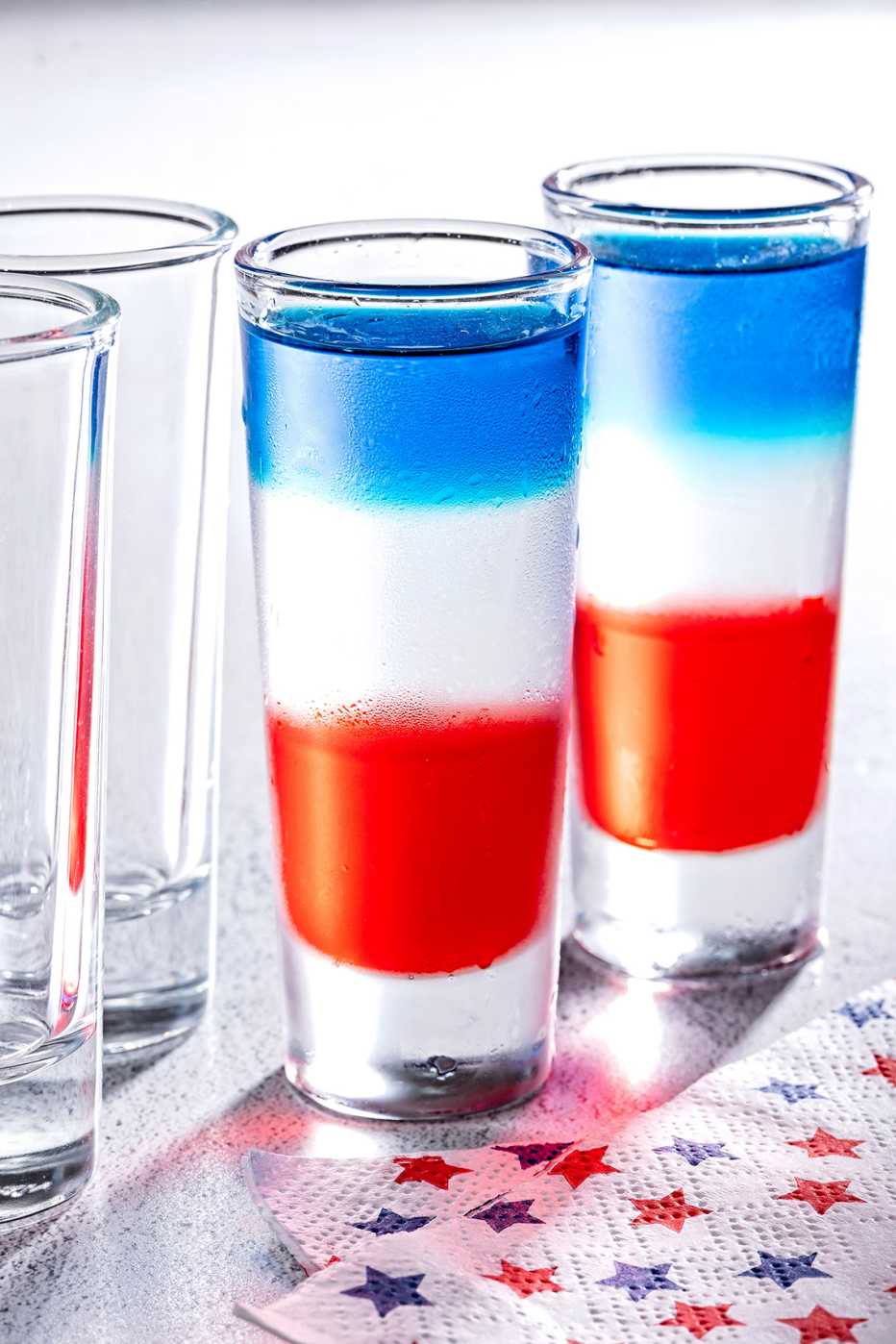 red white and blue shots