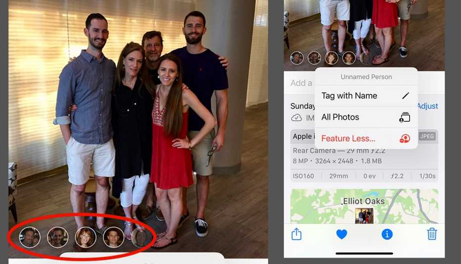 iphone screenshot closeup and wider view showing photo tagging prompt and dialog box