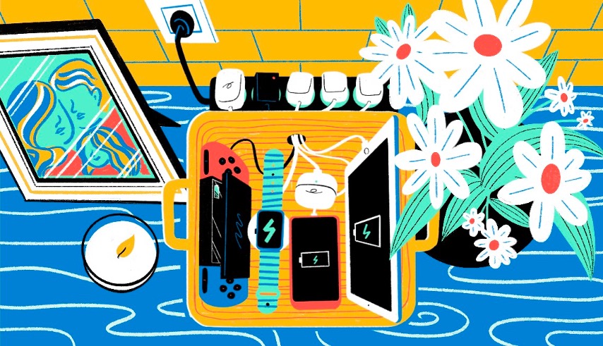 illustration of a charging station on a kitchen counter