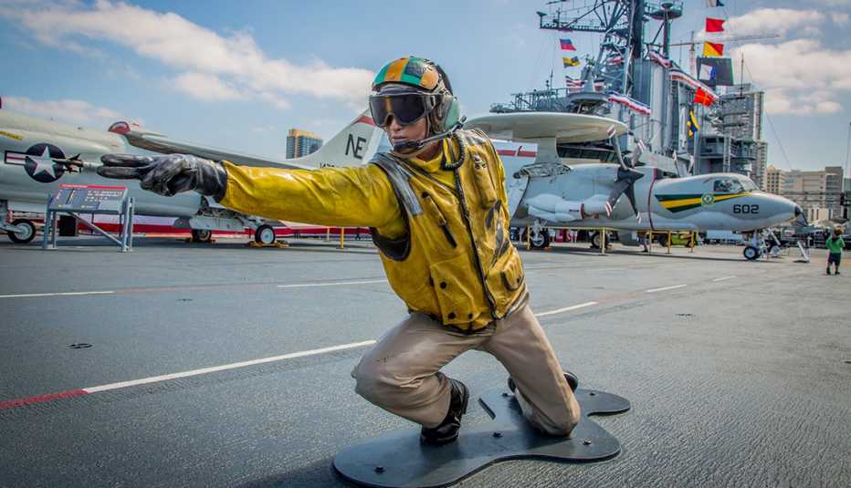 a statue on the uss midway