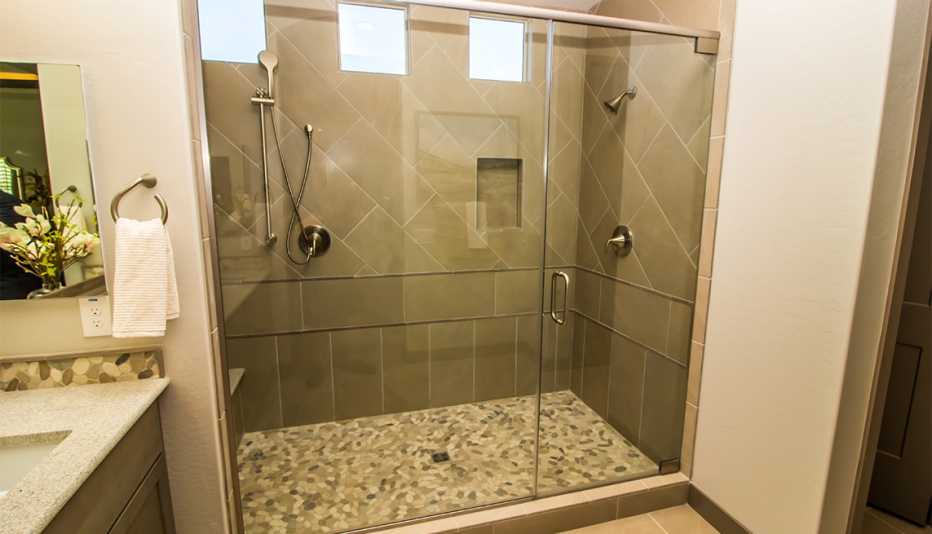 stand-up shower with glass door