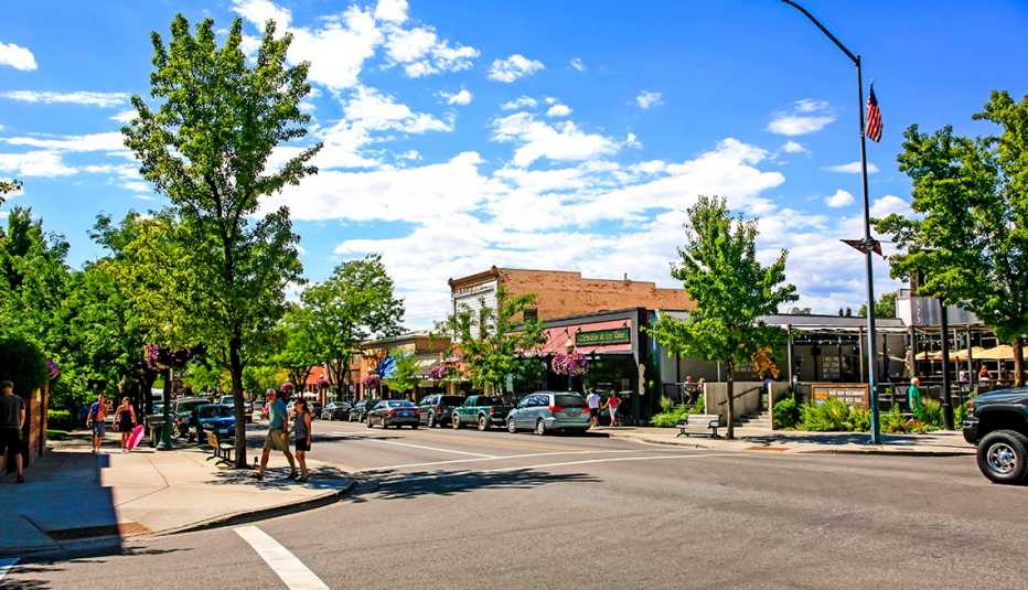 Stores at the intersection of Sherman Avenue in Coeur d'Alene in Idaho. 