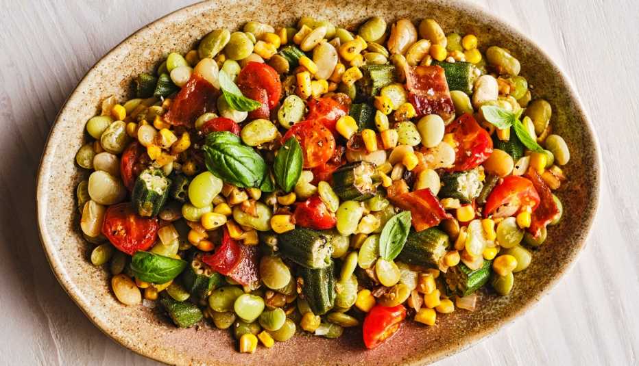 a bowl of lima bean succotash