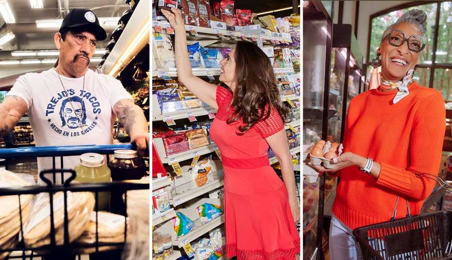 celebrities shopping from left to right danny trejo then devin alexander then carla hall