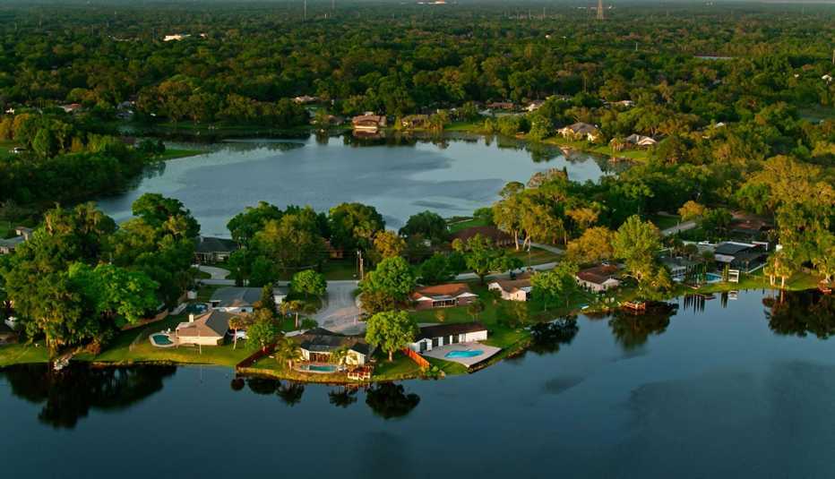 a small community with water around it