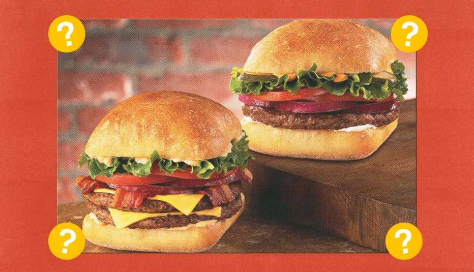 a double cheeseburger and a hamburger