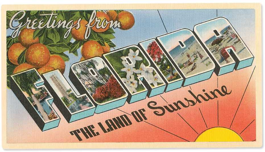 florida as greatest state a postcard with the oranges and the words greetings from florida the land of sunshine
