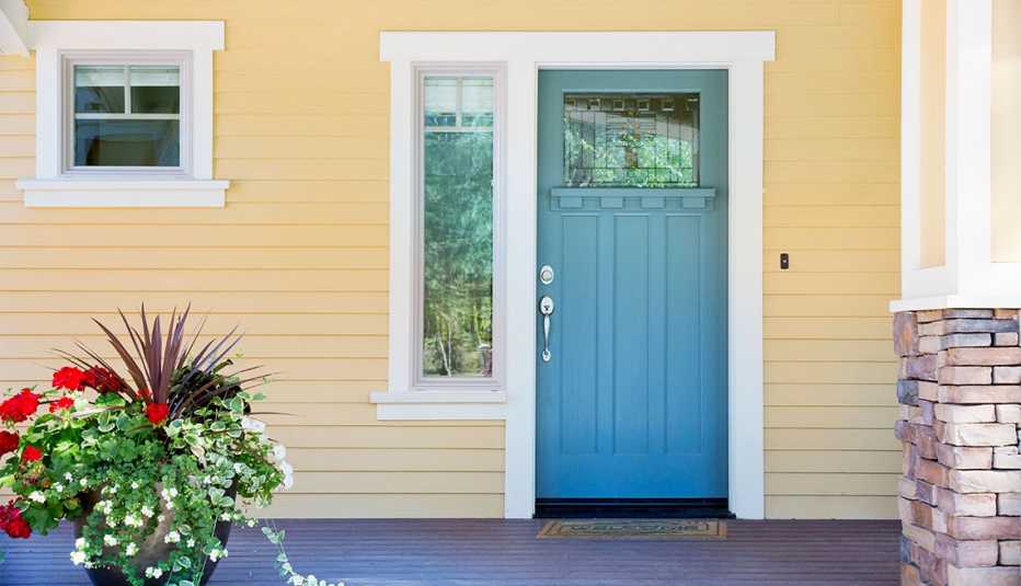 the front door and porch of a house