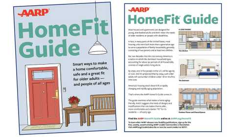 Front and back covers of the AARP HomeFit Guide Front and back covers of the AARP HomeFit Guide