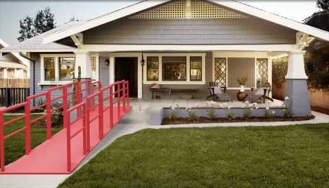 simulation of a wheelchair accessible ramp going from front door to curb simulation of a wheelchair accessible ramp going from front door to curb