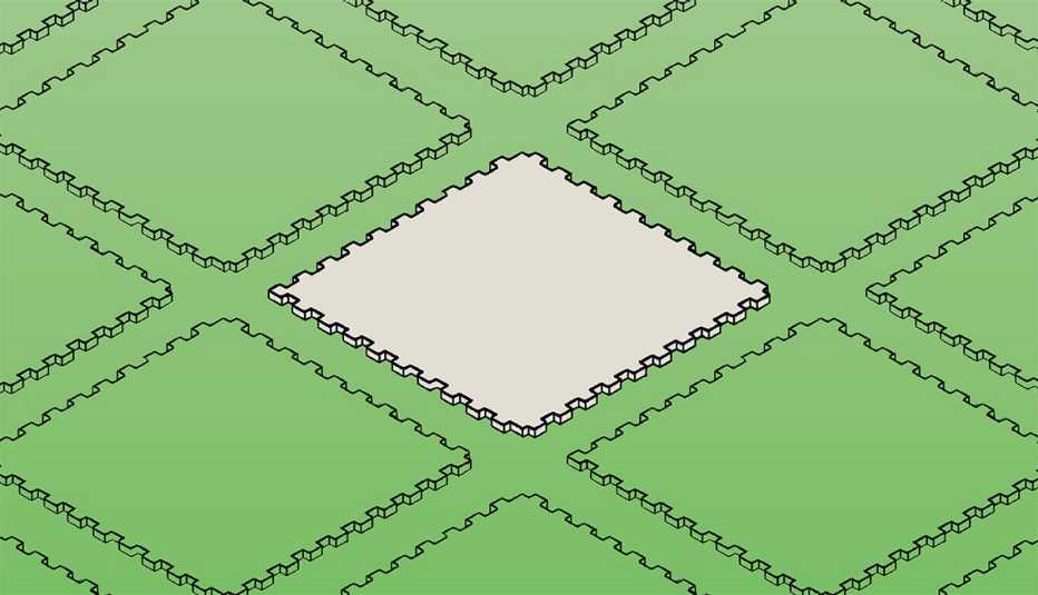 illustration of green rubber floor tiles with one missing in center