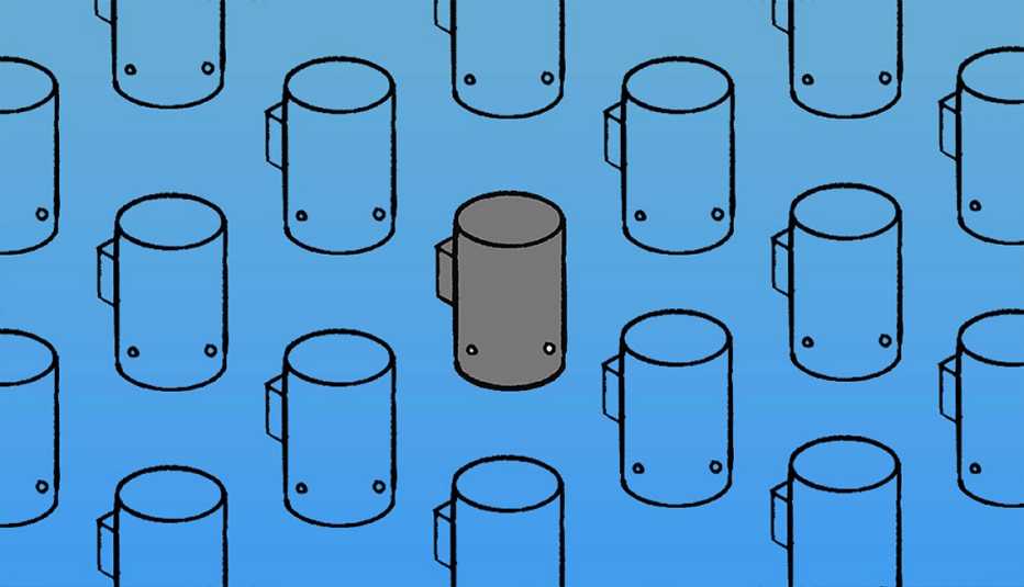 illustration of outline of lights against blue background with gray light in center