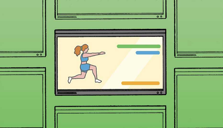 illustration of television with woman exercising against green background
