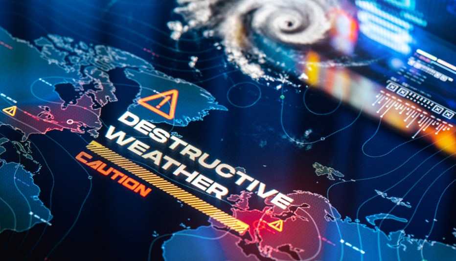 emergency alert on a monitor screen that says destructive weather