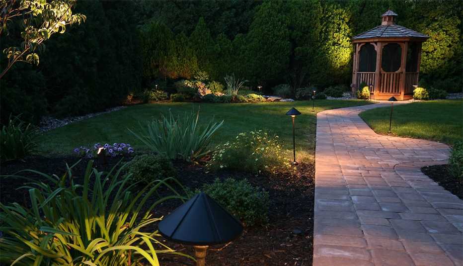 dusk in the landscaped garden