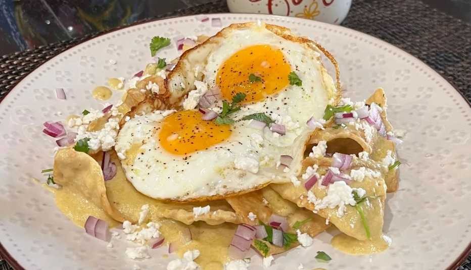 Chilaquiles blancos on a plate Chilaquiles blancos on a plate