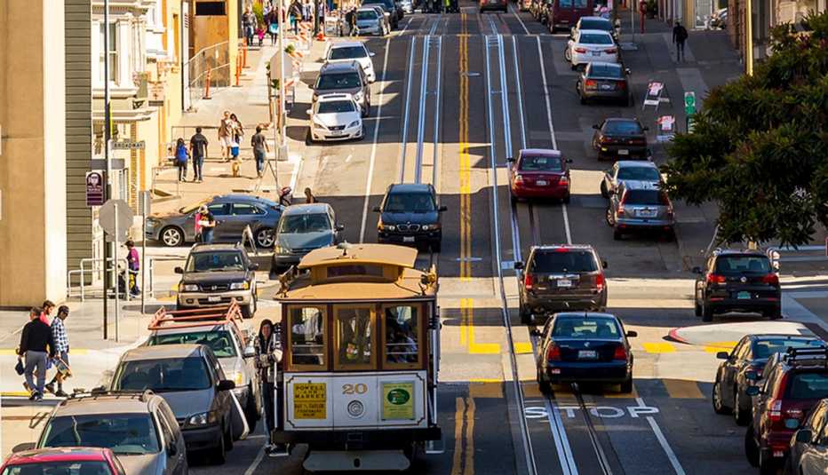 A street car on a San Francisco street.
