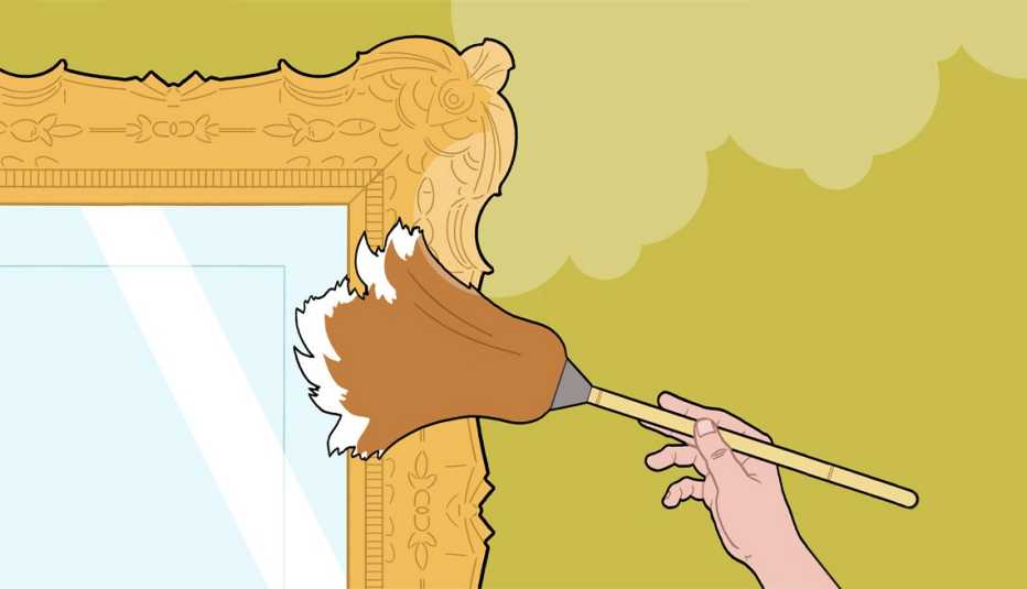 illustration of duster wiping a framed picture