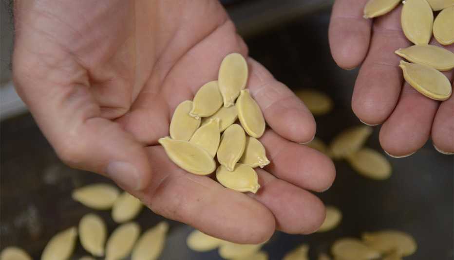 two handfuls of pumpkin seeds