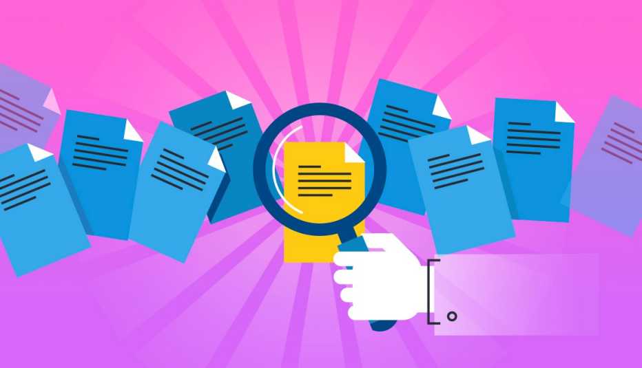 a magnifying glass finding a certain document