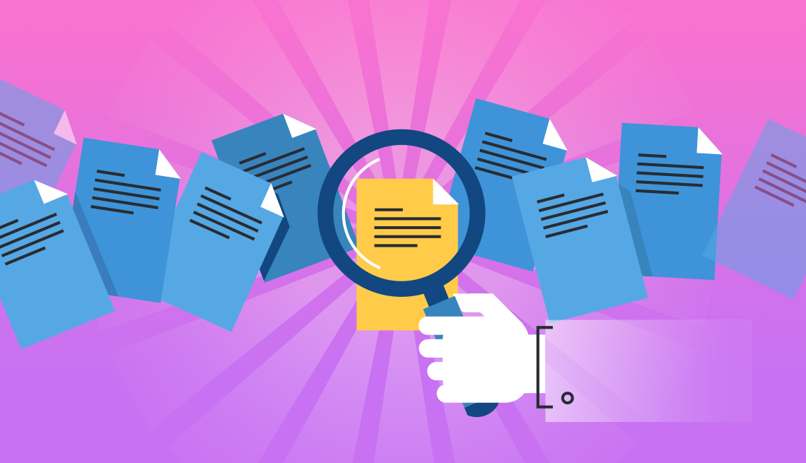 a magnifying glass finding a certain document