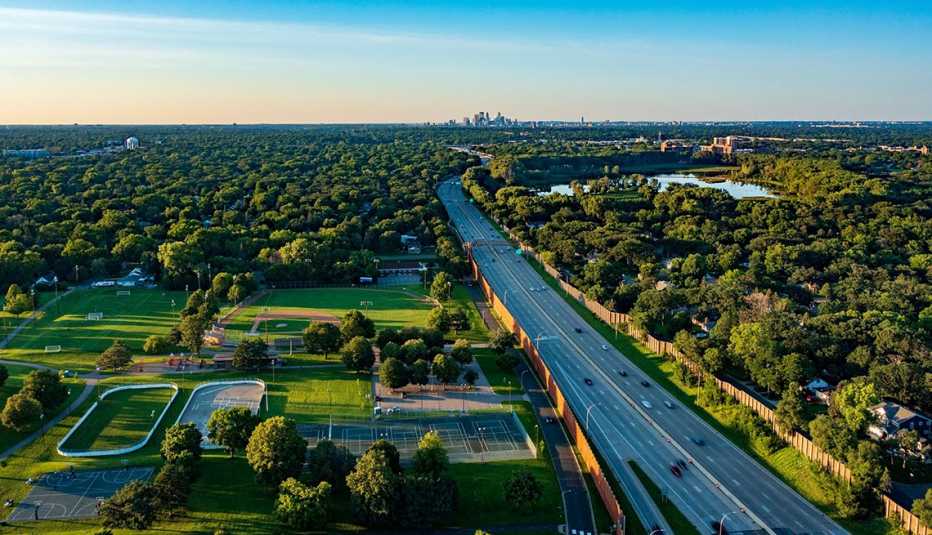 a highway going through a town