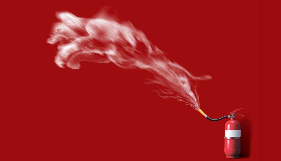 fire extinguisher expelling liquid