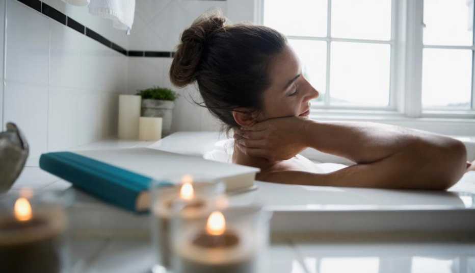Healthy, Turn Home into Wellness Retreat, AARP, Woman Relaxing in Tub Healthy, Turn Home into Wellness Retreat, AARP, Woman Relaxing in Tub