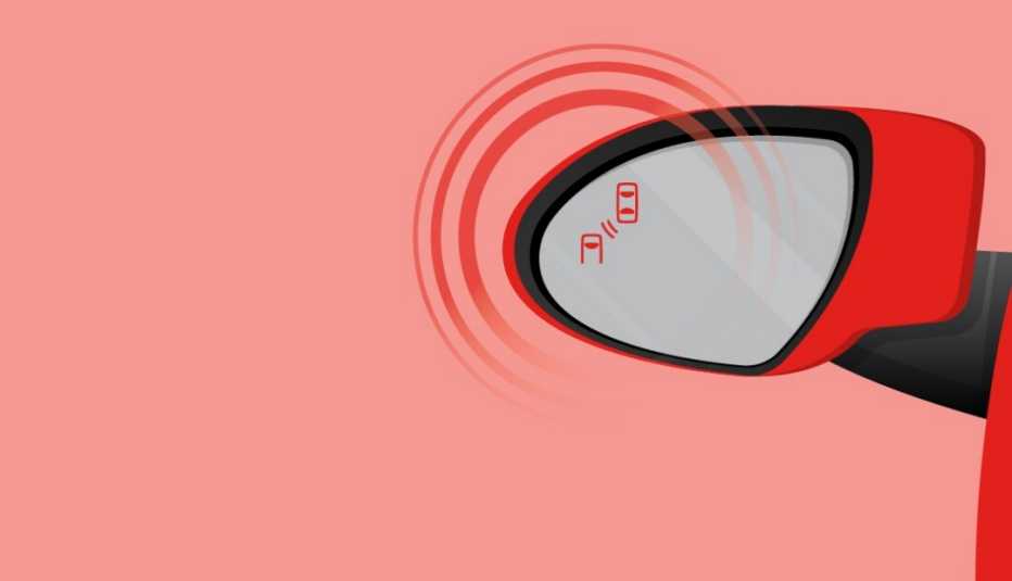 Graphic of an alert going off in a side mirror