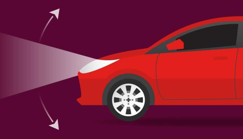 Graphic of a car with headlights on