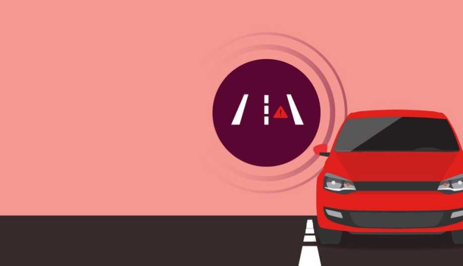 Graphic of a car's lane departure warning going off