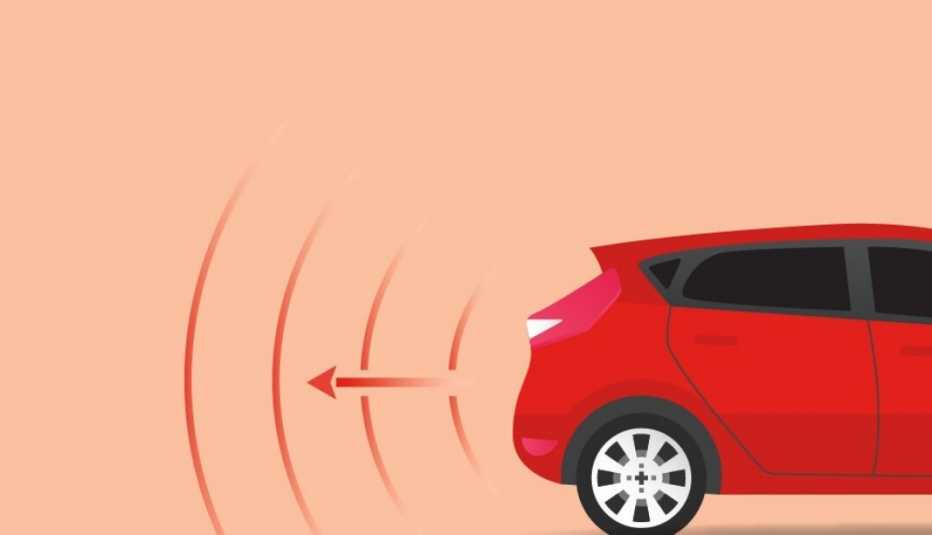 Graphic of a car backing up and using a sensor