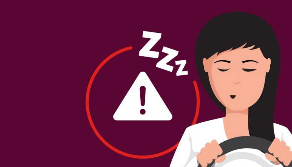 A woman asleep while driving