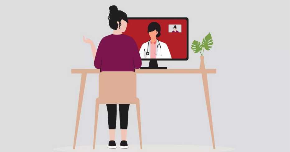 Image of a person talking to a medical professional over video conference.