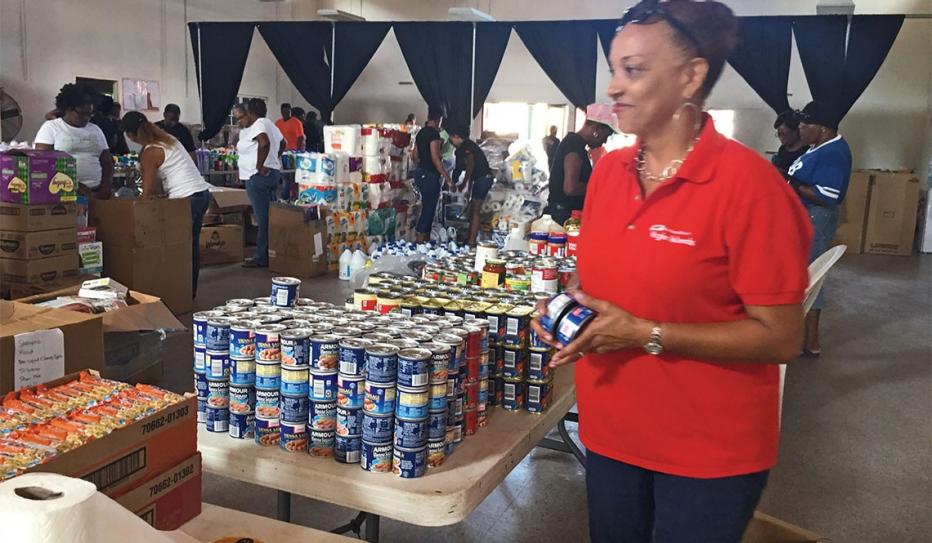 Diane Capehart of AARP U.S. Virgin Islands working at a hurricane relief center.