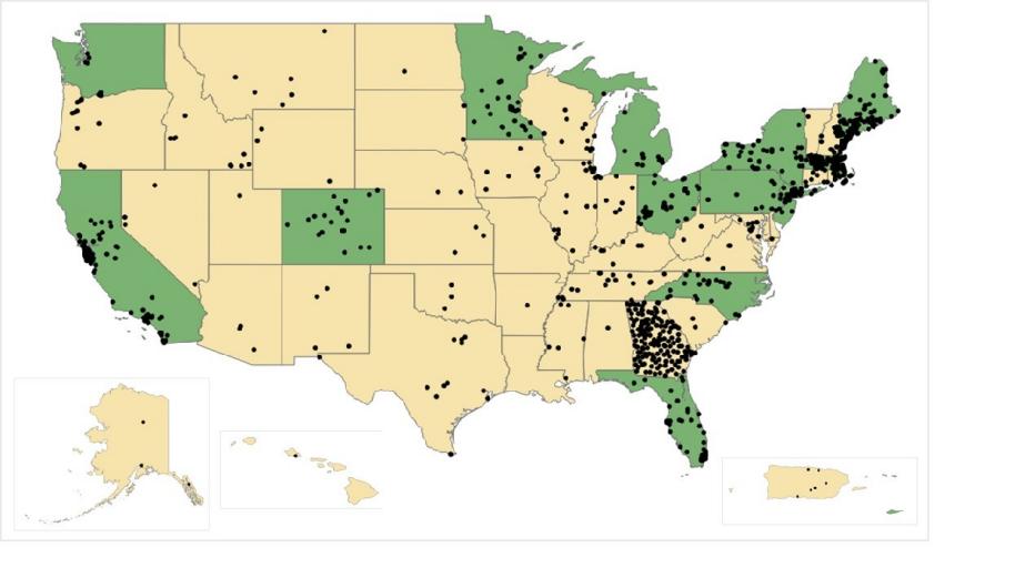 Map indicating the members of the AARP Network of Age-Friendly States and Communities as of September 2025
