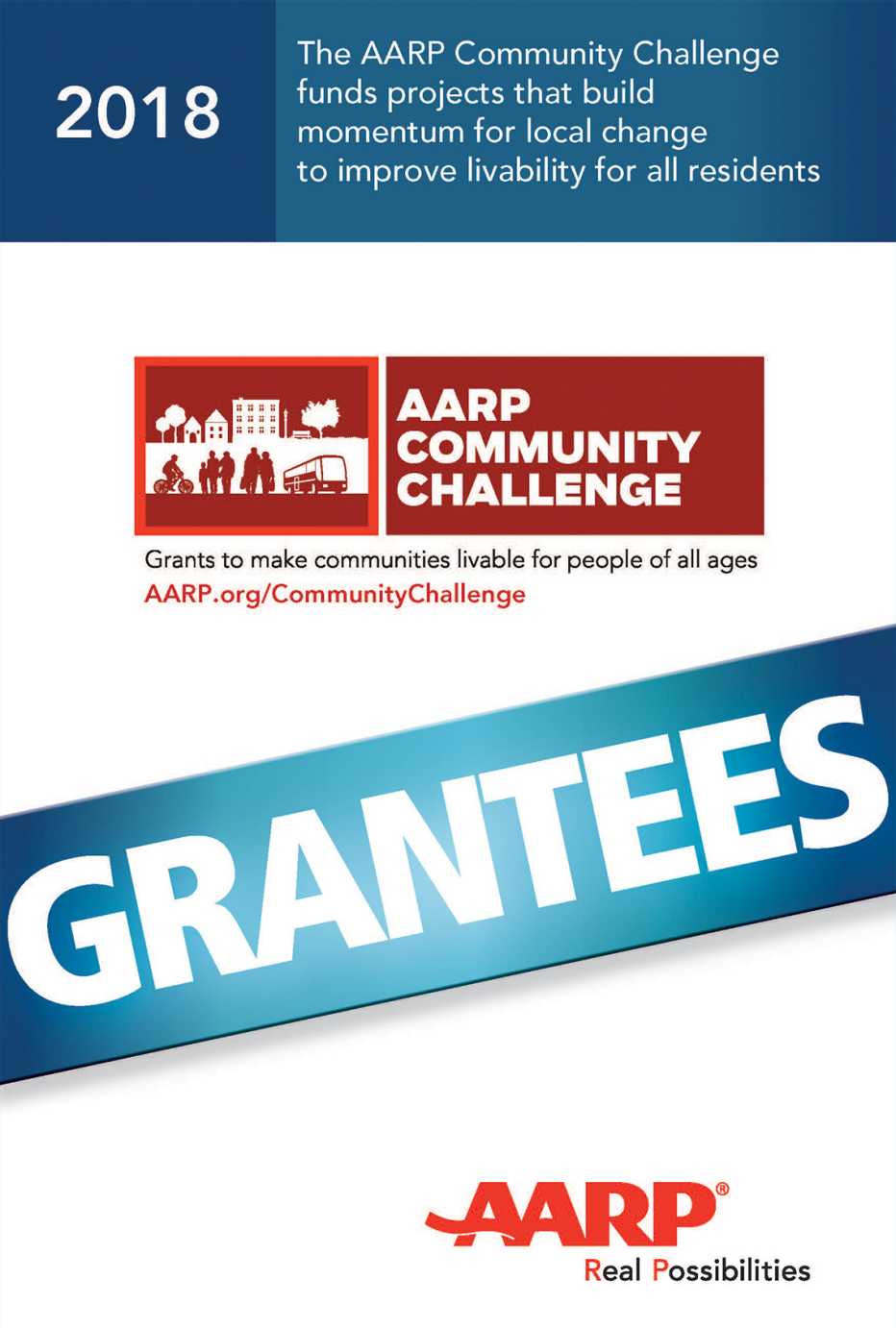 Cover of the 2018 AARP Community Challenge Booklet of Grantess